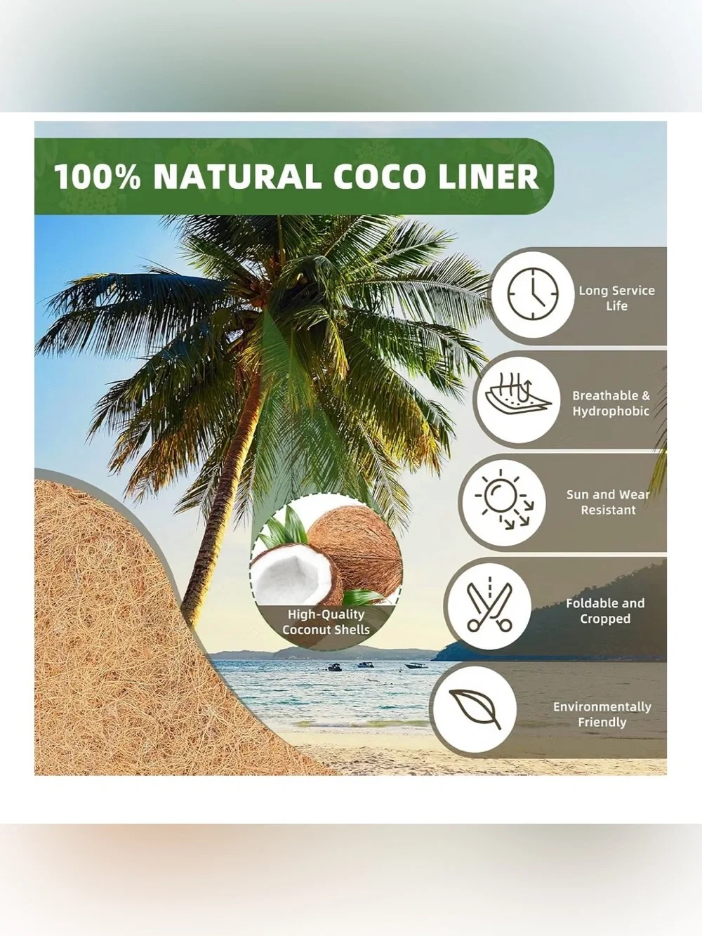 30” Natural Coco Coir Window Box Liner - Set of 3